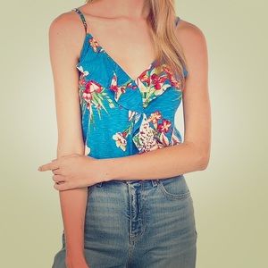 Floral Ruffle Front Banded Surplice Cami